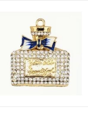 Gold and Blue Perfume Bottle Brooch